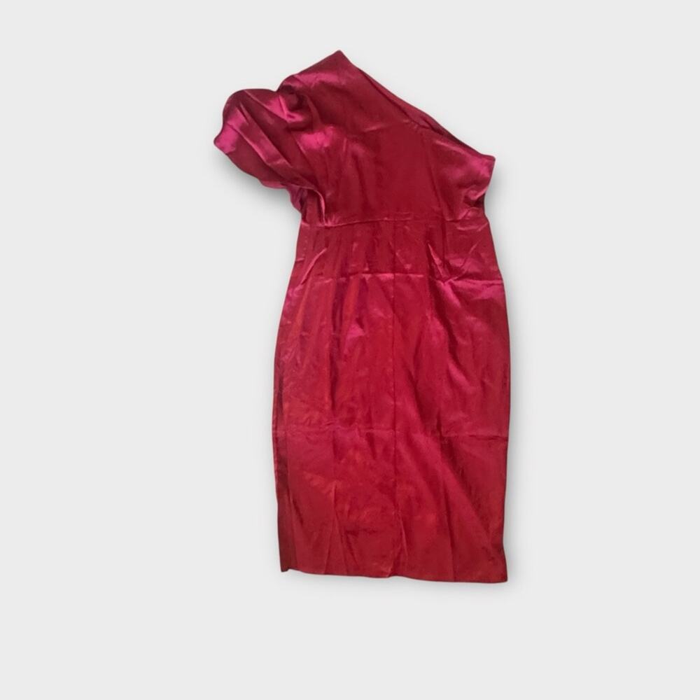 NEW Cupshe red satin faux wrap one shoulder midi dress - Picture 10 of 11